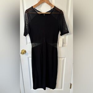 NWT French Connection Black Dress Mesh Illusion Short Sleeve Mesh Cutout Size 10
